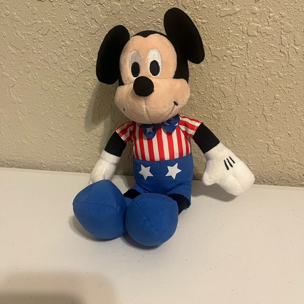 Mickey Mouse Plush Toy with Red and Blue Patriotic Outfit